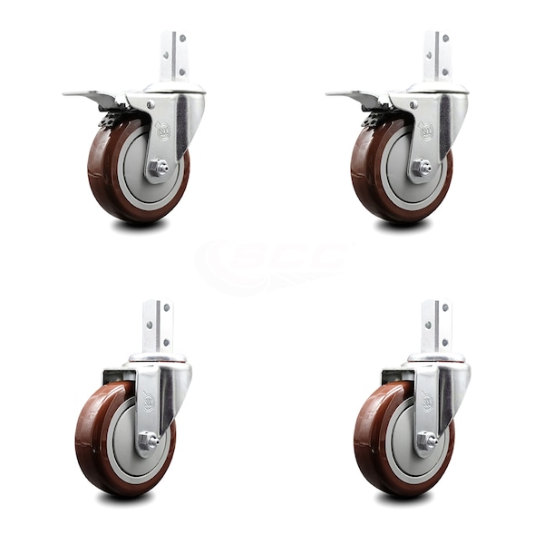 Service Caster 4 Inch Maroon Poly Swivel 3/4 Inch Square Stem Caster Total Lock Brakes, 2PK SCC-SQTTL20S414-PPUB-MRN-34-2-S-2 - main